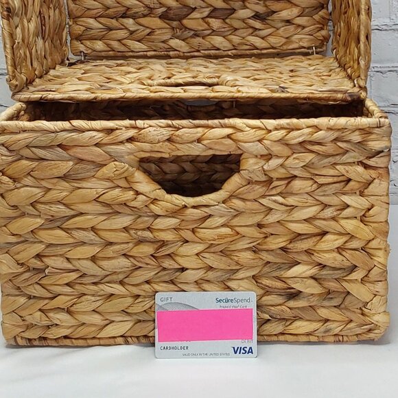 HAND WOVEN WATER~HYACINTH FOLDING STORAGE CUBE BASKETS 2-PIECE SET - Picture 11 of 16